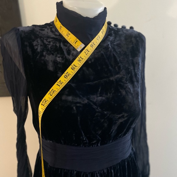 CIRCLE Navy Blue Velvet A-Line Dress - Picture 12 of 16